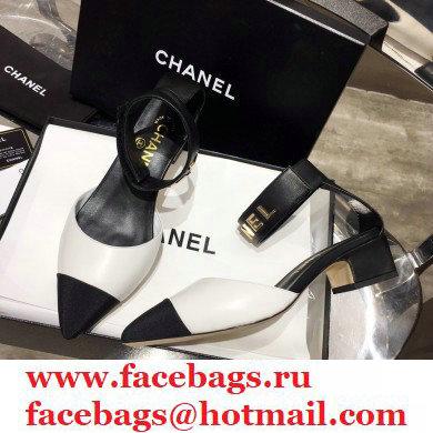 Chanel Low Heel Pumps White with Gold Logo Strap 2020 - Click Image to Close