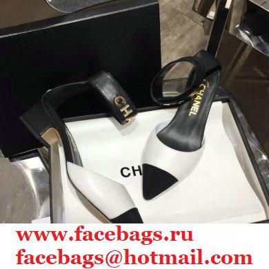 Chanel Low Heel Pumps White with Gold Logo Strap 2020 - Click Image to Close