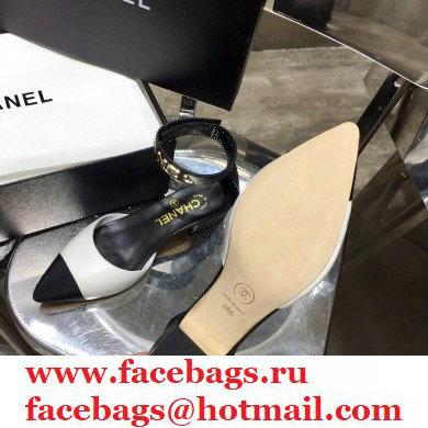 Chanel Low Heel Pumps White with Gold Logo Strap 2020