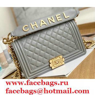 Chanel Medium Boy Flap Bag Gray with Removable Logo Handle