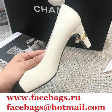 Chanel Pearl Low Heel Pumps White 2020 - Click Image to Close