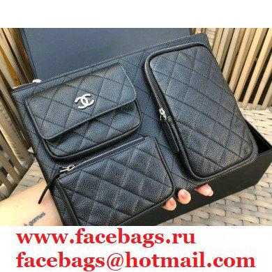 Chanel Pouch Clutch Bag with Multiple Pockets 1054 Caviar Leather Black 2020 - Click Image to Close
