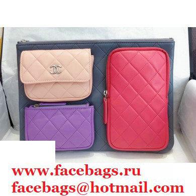 Chanel Pouch Clutch Bag with Multiple Pockets 1054 Gray/Red/Beige/Purple 2020 - Click Image to Close