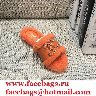 Chanel Shearling Fur Chain CC Logo Slipper Sandals Orange 2020 - Click Image to Close