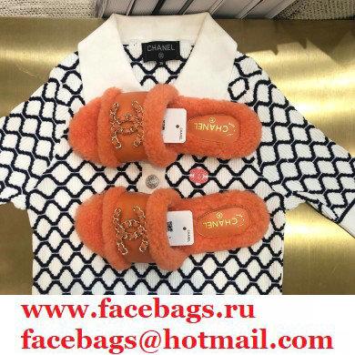 Chanel Shearling Fur Chain CC Logo Slipper Sandals Orange 2020