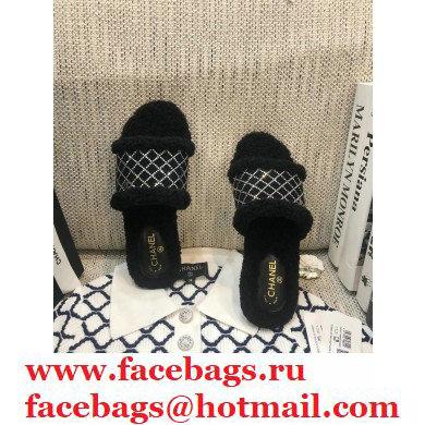 Chanel Shearling Fur Crystal Quilting Slipper Sandals Black 2020 - Click Image to Close