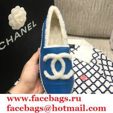 Chanel Shearling Fur Lining CC Logo Espadrilles Blue 2020