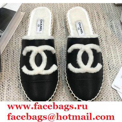 Chanel Shearling Fur Lining CC Logo Espadrilles Mules Black 2020 - Click Image to Close