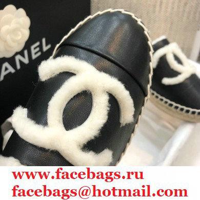 Chanel Shearling Fur Lining CC Logo Espadrilles Mules Black 2020 - Click Image to Close