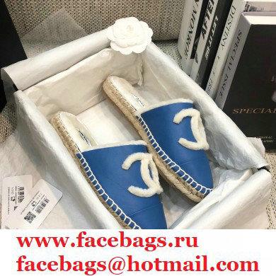 Chanel Shearling Fur Lining CC Logo Espadrilles Mules Blue 2020 - Click Image to Close