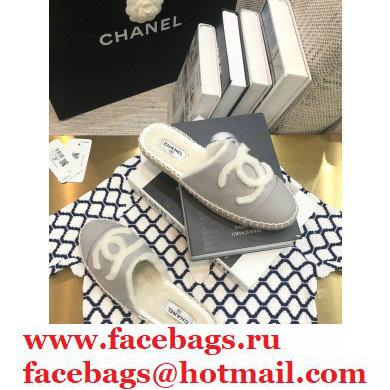Chanel Shearling Fur Lining CC Logo Espadrilles Mules Gray 2020 - Click Image to Close