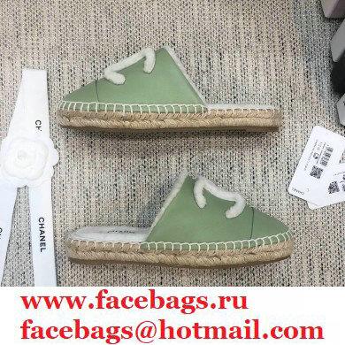 Chanel Shearling Fur Lining CC Logo Espadrilles Mules Green 2020 - Click Image to Close