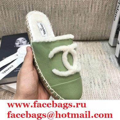 Chanel Shearling Fur Lining CC Logo Espadrilles Mules Green 2020 - Click Image to Close