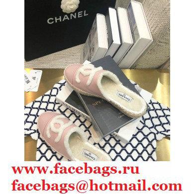 Chanel Shearling Fur Lining CC Logo Espadrilles Mules Pink 2020