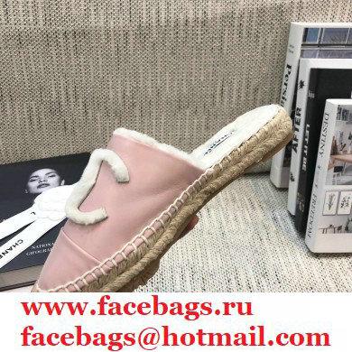 Chanel Shearling Fur Lining CC Logo Espadrilles Mules Pink 2020 - Click Image to Close