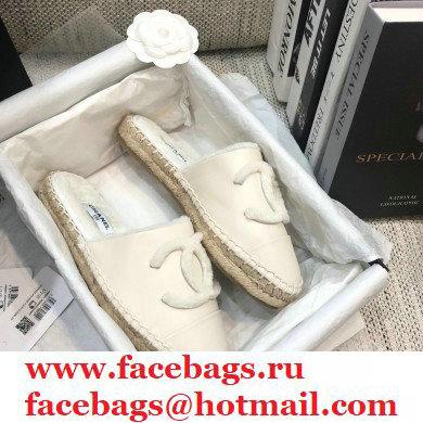Chanel Shearling Fur Lining CC Logo Espadrilles Mules White 2020 - Click Image to Close