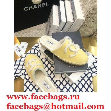 Chanel Shearling Fur Lining CC Logo Espadrilles Mules Yellow 2020