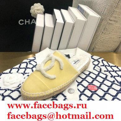 Chanel Shearling Fur Lining CC Logo Espadrilles Mules Yellow 2020 - Click Image to Close