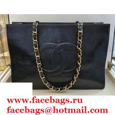Chanel Shiny Aged Calfskin Horizontal Shopping Tote Bag AS1943 Black 2020