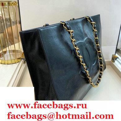 Chanel Shiny Aged Calfskin Horizontal Shopping Tote Bag AS1943 Black 2020