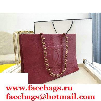 Chanel Shiny Aged Calfskin Horizontal Shopping Tote Bag AS1943 Dark Red 2020