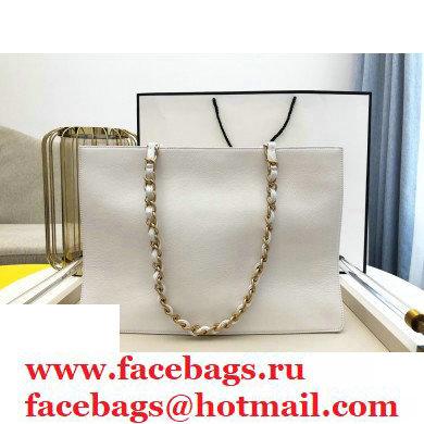 Chanel Shiny Aged Calfskin Horizontal Shopping Tote Bag AS1943 White 2020