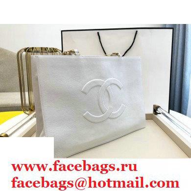 Chanel Shiny Aged Calfskin Horizontal Shopping Tote Bag AS1943 White 2020 - Click Image to Close