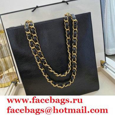 Chanel Shiny Aged Calfskin Vertical Shopping Tote Bag AS1945 Black 2020