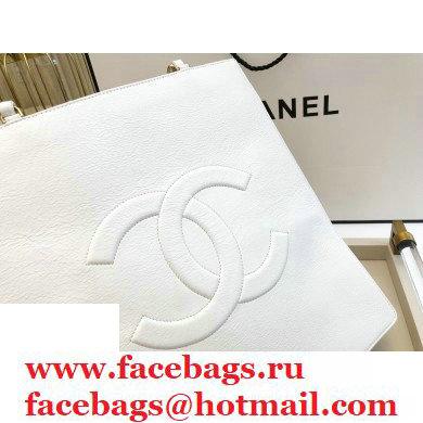 Chanel Shiny Aged Calfskin Vertical Shopping Tote Bag AS1945 White 2020 - Click Image to Close