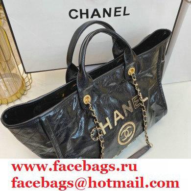 Chanel Shiny Calfskin Deauville Large Shopping Tote Bag A66941 Black 2020