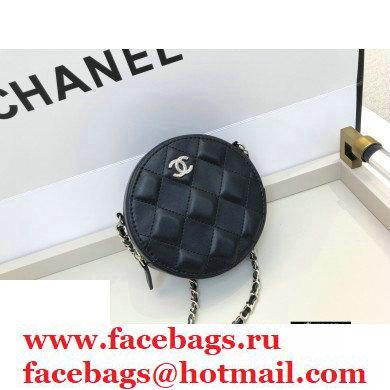 Chanel Shiny Crumpled Goatskin Round Clutch with Chain Bag Black 2020