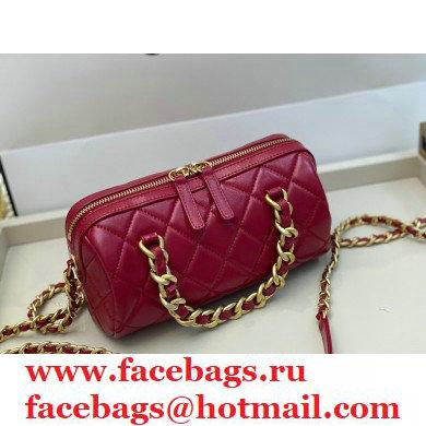 Chanel Shiny Lambskin Small Bowling Bag AS1899 Red 2020