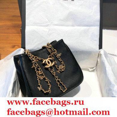 Chanel Small Drawstring Bucket Bag Black/Gold Chain Charms 2020 - Click Image to Close