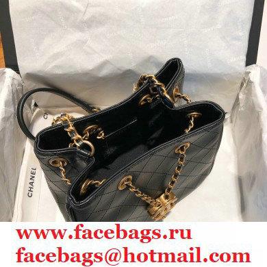 Chanel Small Drawstring Bucket Bag Black/Gold Chain Charms 2020
