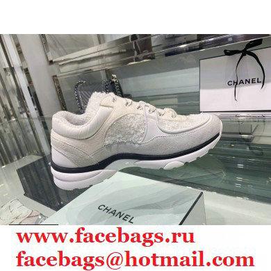 Chanel Top Quality CC Logo Tweed Sneakers White 2020