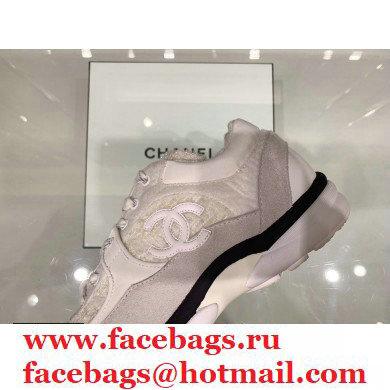 Chanel Top Quality CC Logo Tweed Sneakers White 2020 - Click Image to Close