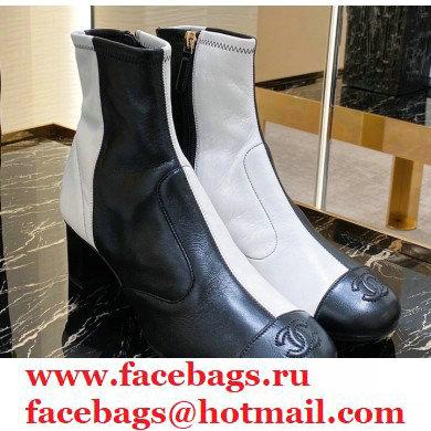 Chanel Top Quality Calfskin Ankle Boots G35948 Black/White 2020 - Click Image to Close