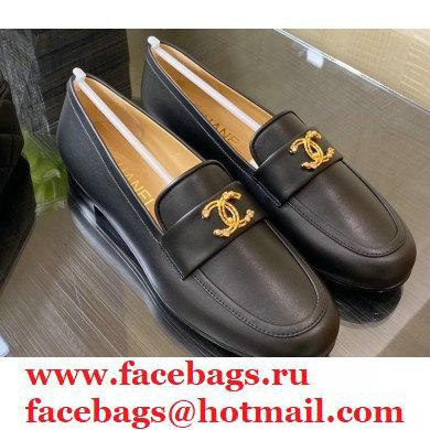 Chanel Top Quality Calfskin Gold CC Logo Loafers Black 2020