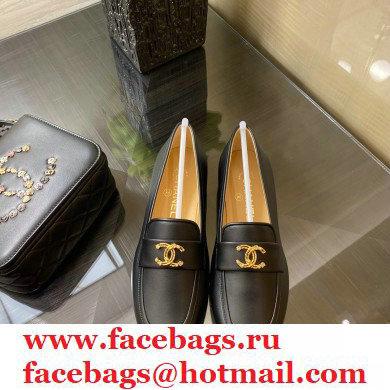 Chanel Top Quality Calfskin Gold CC Logo Loafers Black 2020 - Click Image to Close