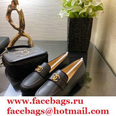 Chanel Top Quality Calfskin Gold CC Logo Loafers Black 2020