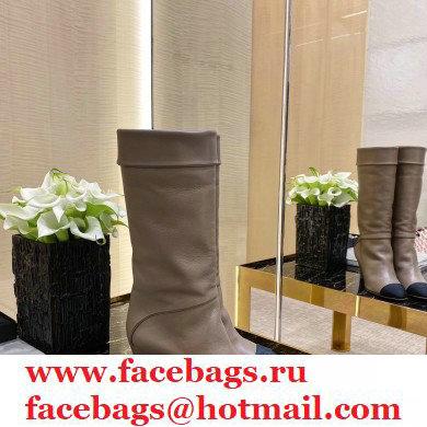Chanel Top Quality Calfskin and Grosgrain High Boots G36438 Beige/Black 2020