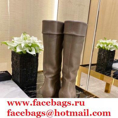 Chanel Top Quality Calfskin and Grosgrain High Boots G36438 Beige/Black 2020 - Click Image to Close