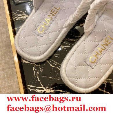 Chanel Top Quality Satin Gold CC Logo Mules Sandals White 2020 - Click Image to Close
