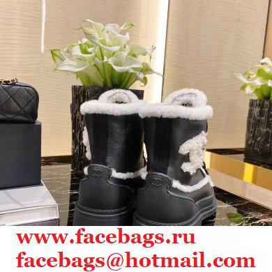 Chanel Top Quality Shearling Lace-up Ankle Boots G36830 Black/White 2020 - Click Image to Close