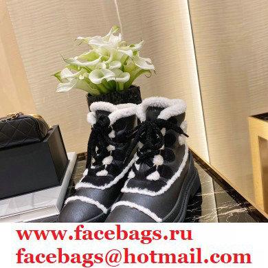 Chanel Top Quality Shearling Lace-up Ankle Boots G36830 Black/White 2020 - Click Image to Close