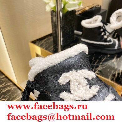 Chanel Top Quality Shearling Lace-up Ankle Boots G36830 Black/White 2020