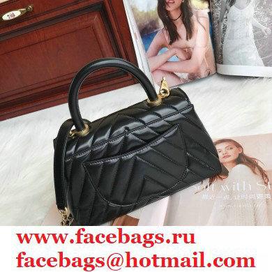 Chanel Waxy Calfskin Coco Handle Chevron Small Flap Bag Black with Top Handle A92990 7147
