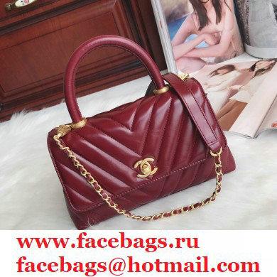 Chanel Waxy Calfskin Coco Handle Chevron Small Flap Bag Date Red with Top Handle A92990 7147 - Click Image to Close