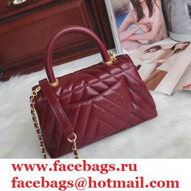 Chanel Waxy Calfskin Coco Handle Chevron Small Flap Bag Date Red with Top Handle A92990 7147 - Click Image to Close
