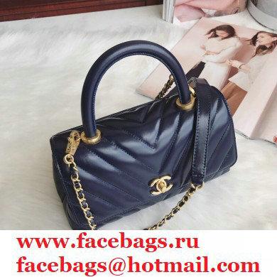 Chanel Waxy Calfskin Coco Handle Chevron Small Flap Bag Navy Blue with Top Handle A92990 7147 - Click Image to Close